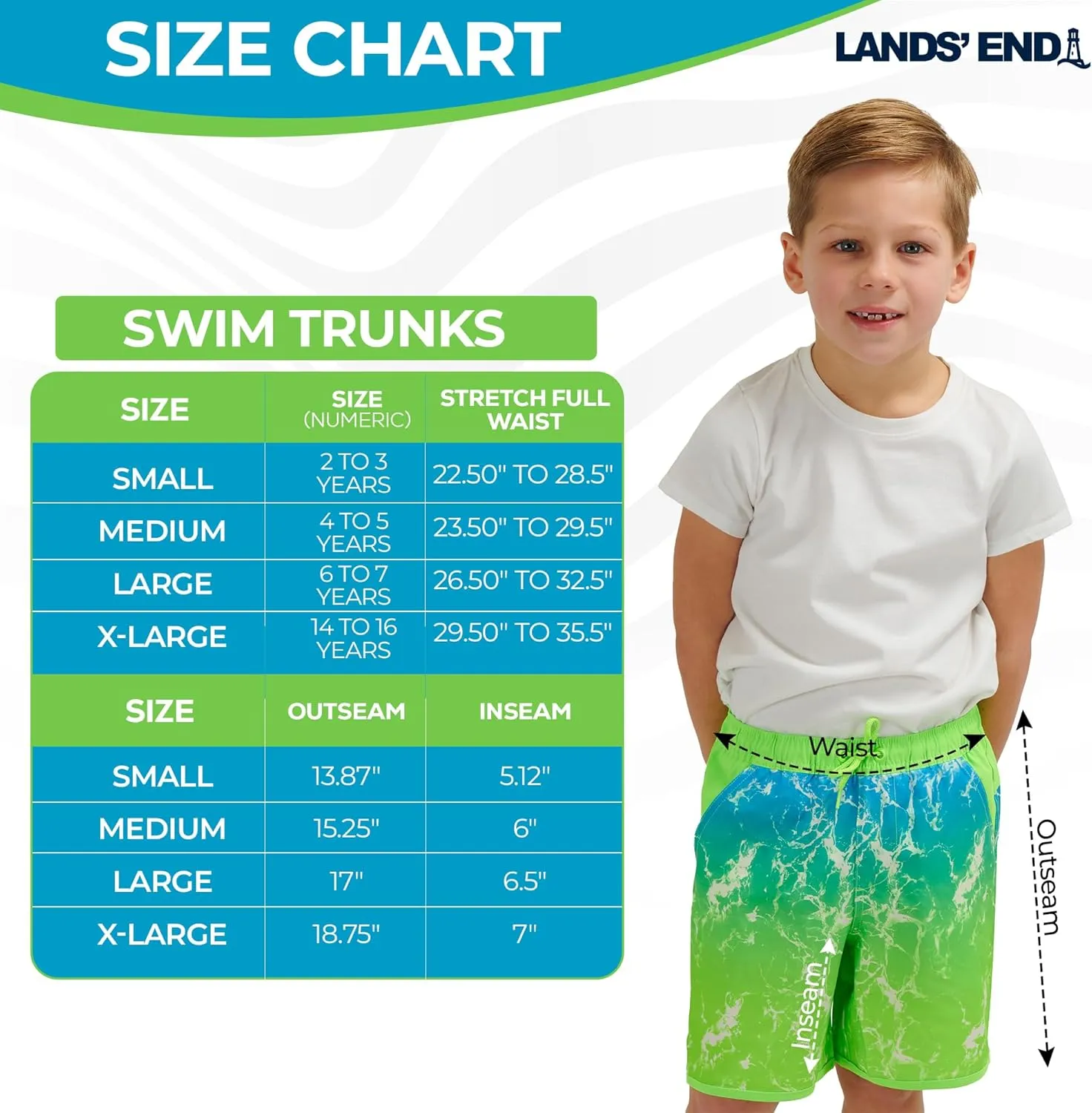 Lands' End Boys' Swimwear UPF 50 Comfort Liner Swim Trunks