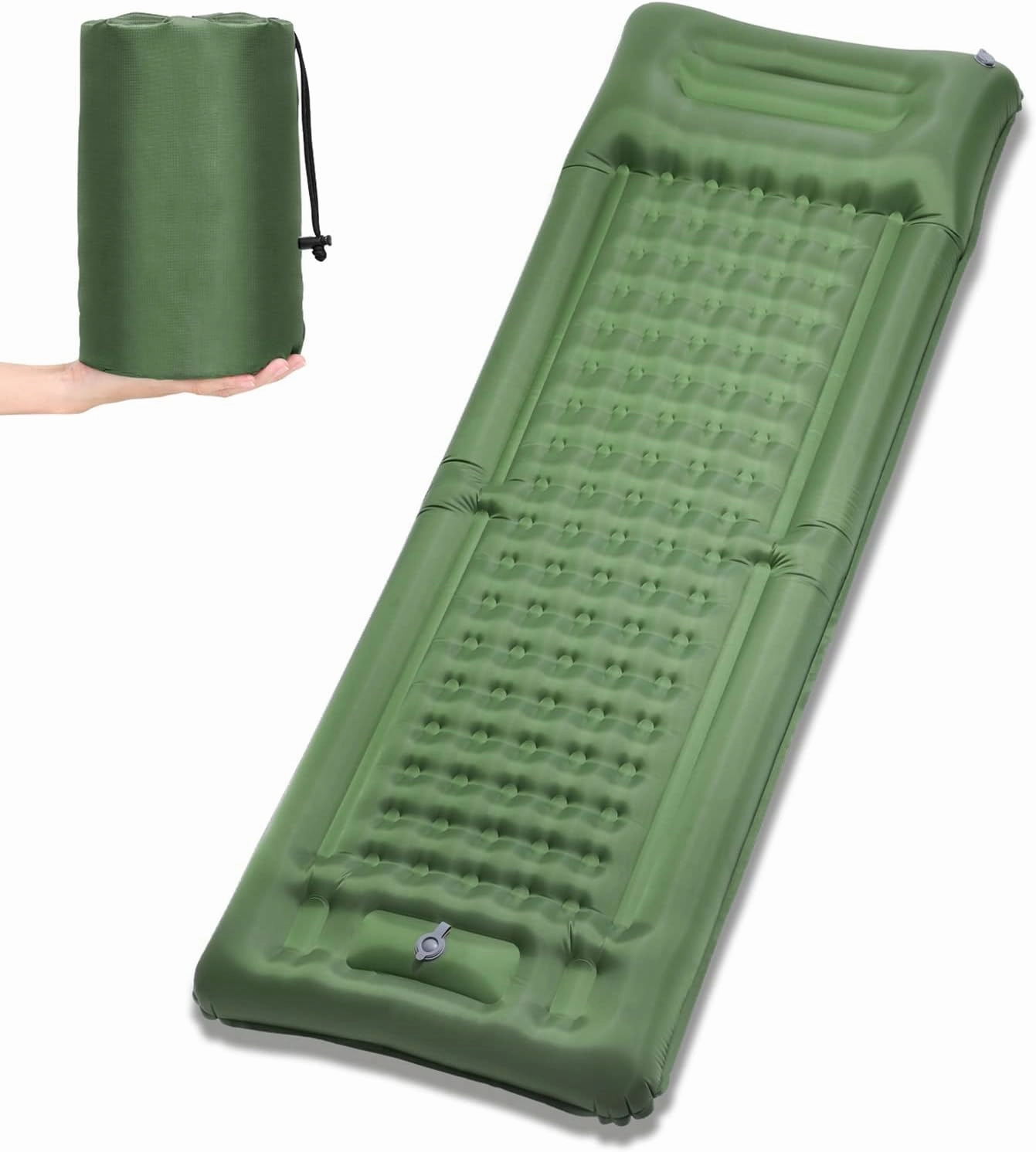 LANRU Inflatable Sleeping Pad Extra Thick 4 Inch Sleeping Pad Mat Air Mattress with Built-in Pump for Camping Backpacking Hiking Traveling Tent, Army Green