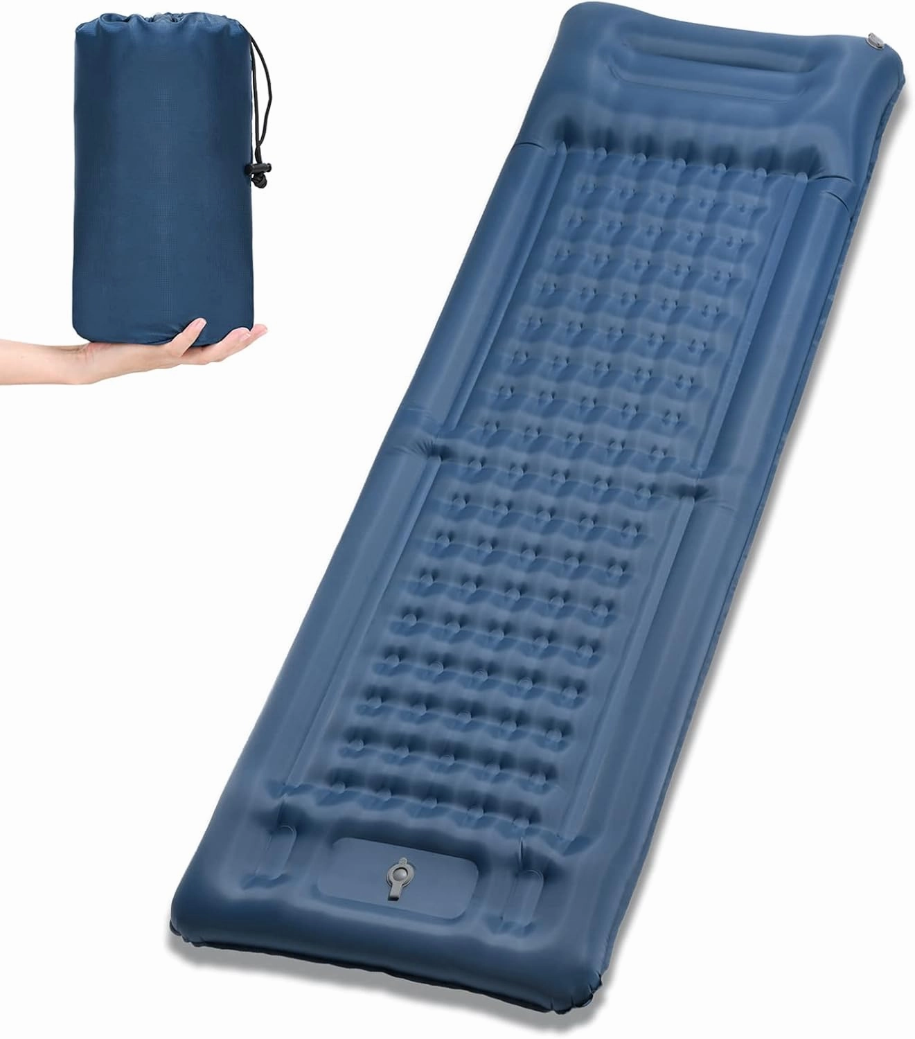 LANRU Inflatable Sleeping Pad Extra Thick 4 Inch Sleeping Pad Mat Air Mattress with Built-in Pump for Camping Backpacking Hiking Traveling Tent, Blue