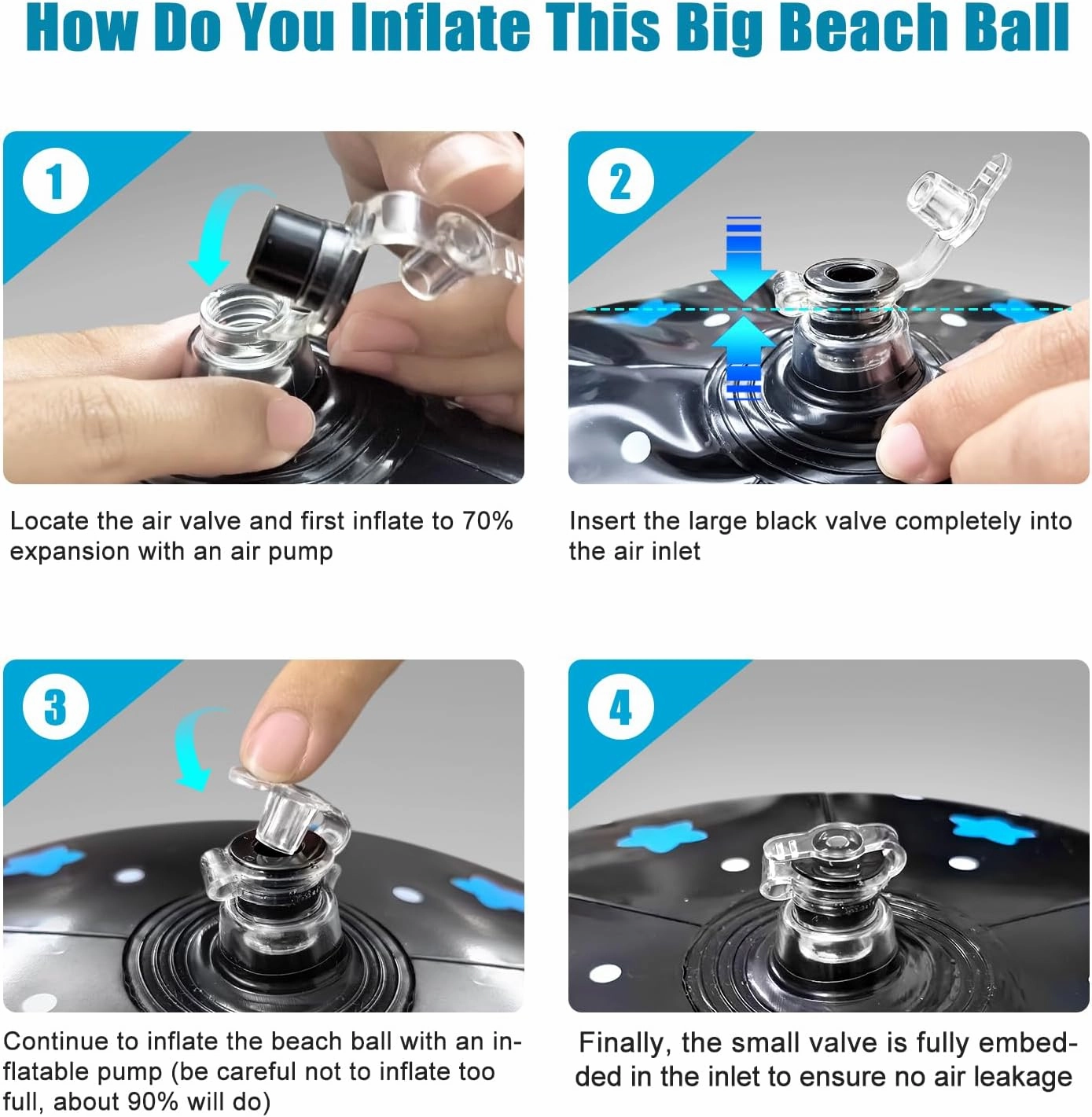 Large Beach Balls, Blue and Black Beach Balls Diameter 24inch for Kid Perfect for Summer Water Games and Hawaiian Themed Parties Inflatable Big Beach Balls(2 Pack)