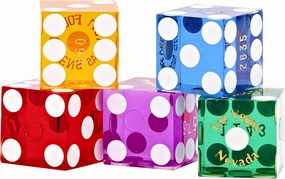 Las Vegas Style Bulk Set of 5 Assorted Colored Dice from Real Las Vegas Casinos - Ideal for Gaming Cubes, Backgammon, Yahtzee, Liar's Dice, Stacking, Farkle, Bunco, and Beer Die