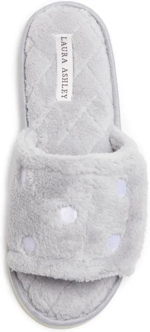 Laura Ashley Open Toe Velcro Band Fluffy Scuff Slippers for Women with Non-Slip Sole, Plush Memory Foam Slippers