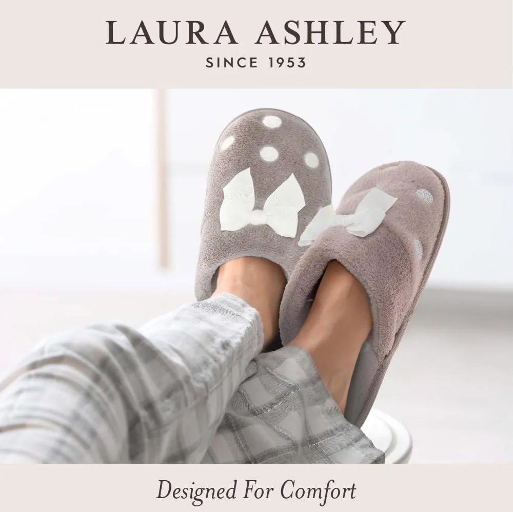 Laura Ashley Open Toe Velcro Band Fluffy Scuff Slippers for Women with Non-Slip Sole, Plush Memory Foam Slippers