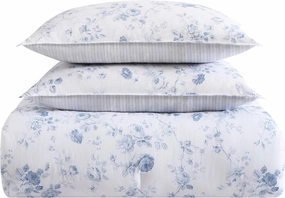 Laura Ashley- Queen Comforter Set, Reversible Cotton Bedding with Matching Sham(s), Ideal Dorm Essentials (Belinda Blue, Queen)