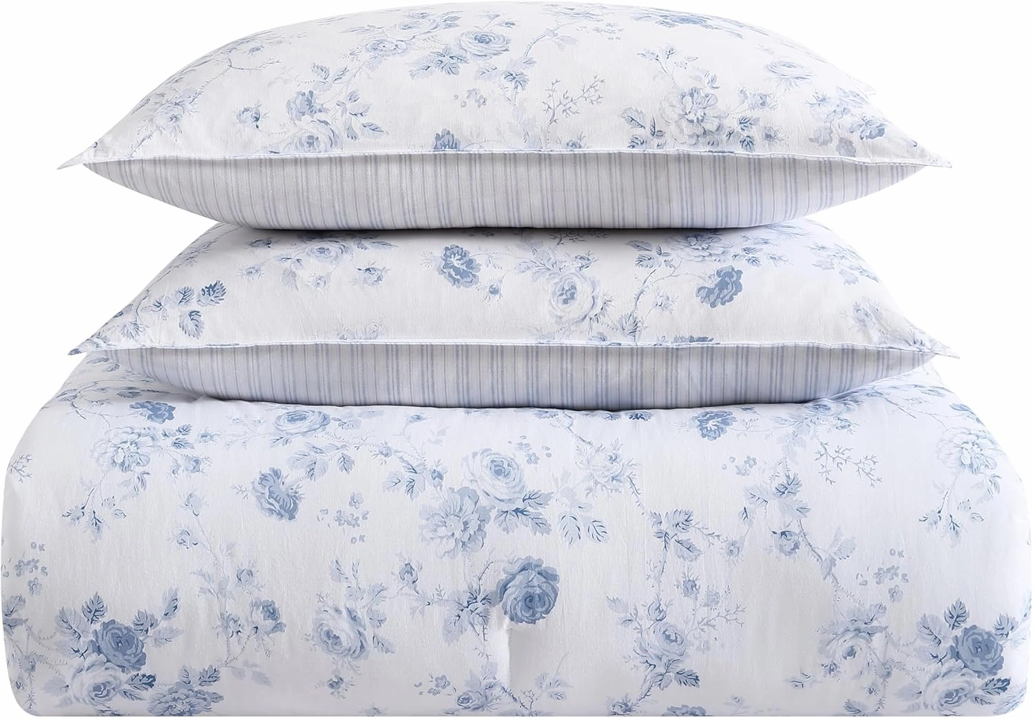 Laura Ashley- Queen Comforter Set, Reversible Cotton Bedding with Matching Sham(s), Ideal Dorm Essentials (Belinda Blue, Queen)