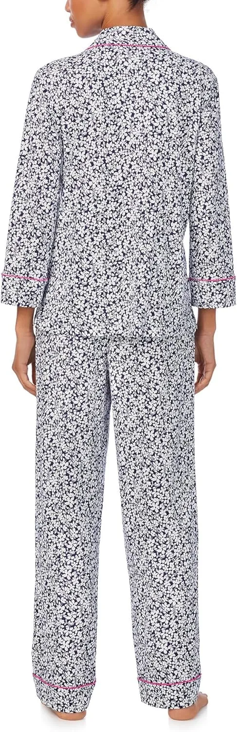 Lauren Ralph Lauren Women's 3/4 Sleeve Notch Collar Long Pants Pajama Set