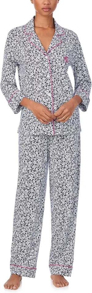 Lauren Ralph Lauren Women's 3/4 Sleeve Notch Collar Long Pants Pajama Set