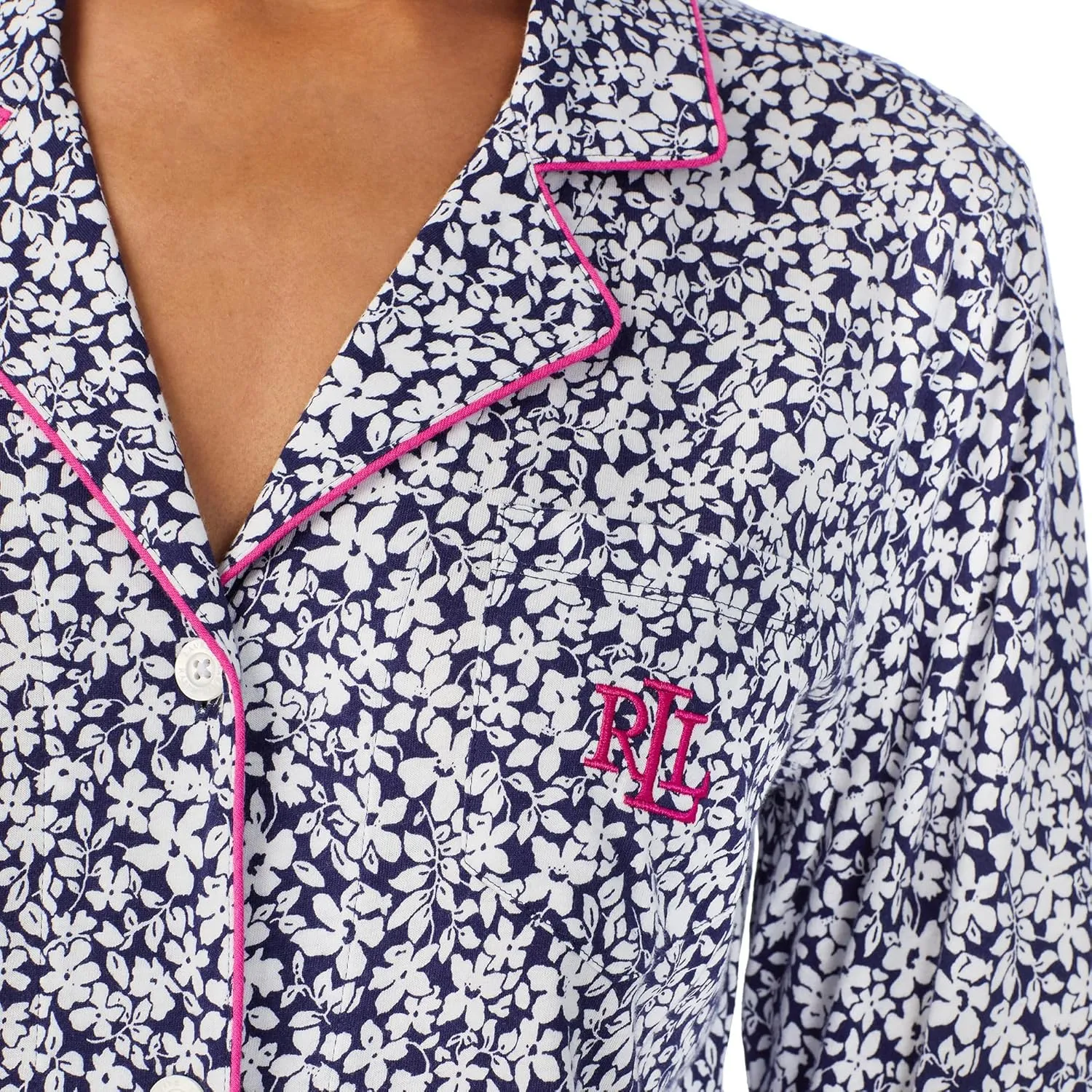 Lauren Ralph Lauren Women's 3/4 Sleeve Notch Collar Long Pants Pajama Set