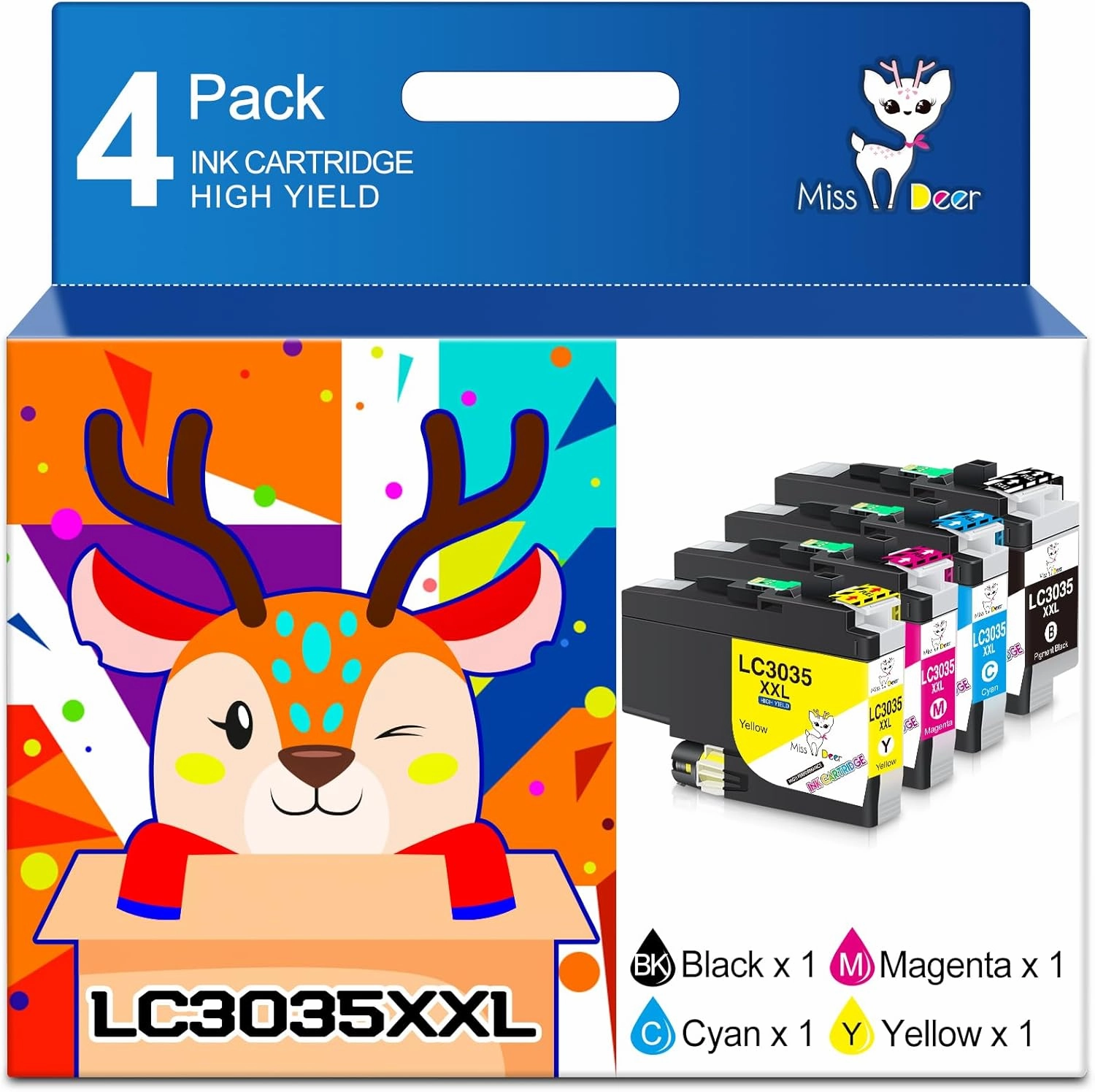 LC3035 BK/C/M/Y Ink Cartridges, Compatible Replacement for Brother LC 3035 LC3033 XXL LC3035XXL LC3033XXL High Yield Work for Brother MFC-J995DW MFC-J805DW MFC-J815DW Printer 4-Pack Miss Deer