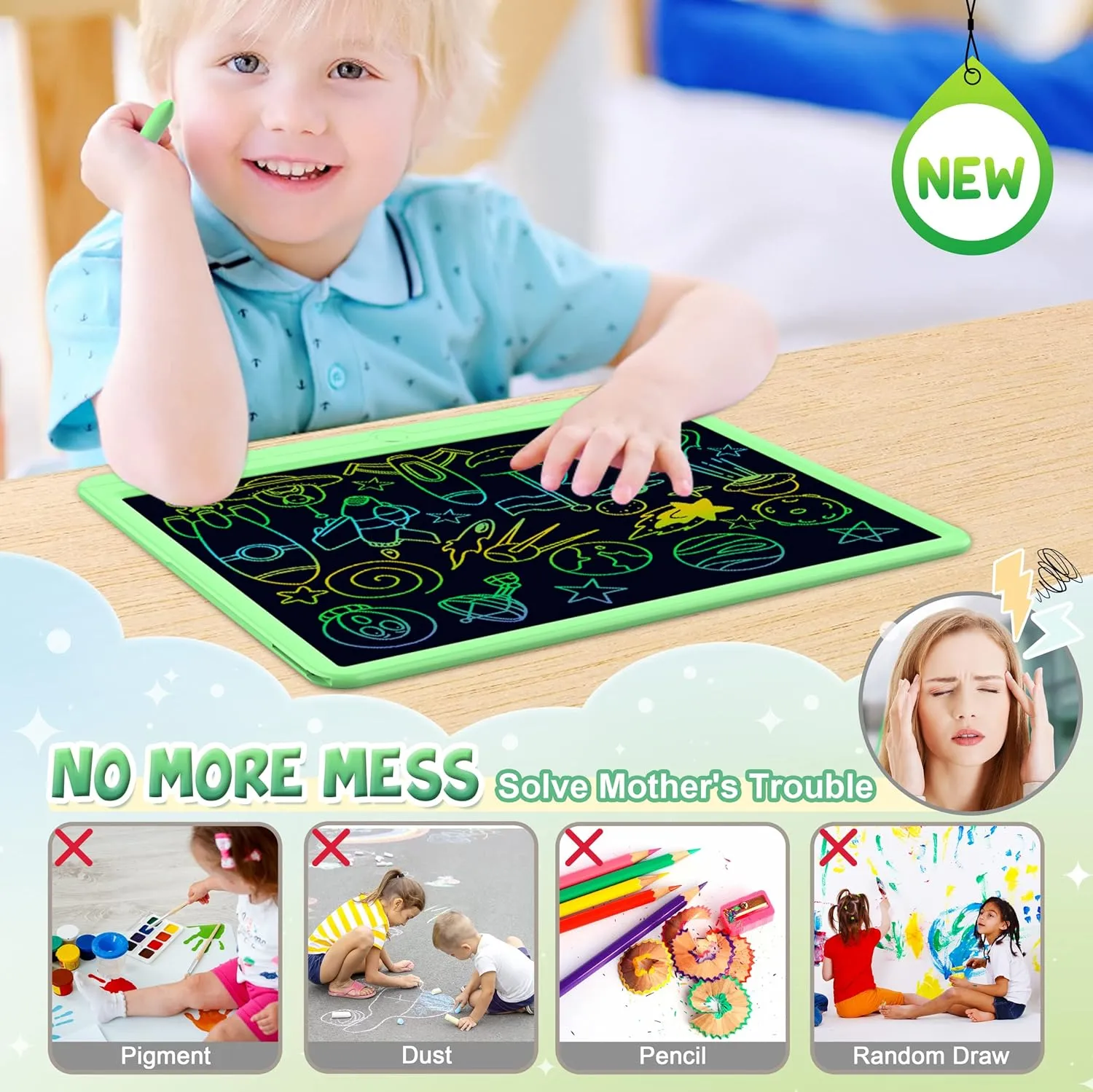 LCD Writing Tablet 15 Inch, Colorful Erasable Doodle Board Drawing Pad, Magic Drawing Tablet for Kids Toddler, Reusable Electronic Doodle Pad, Educational Toys Gifts for 3-12 Year Old Boys Girls