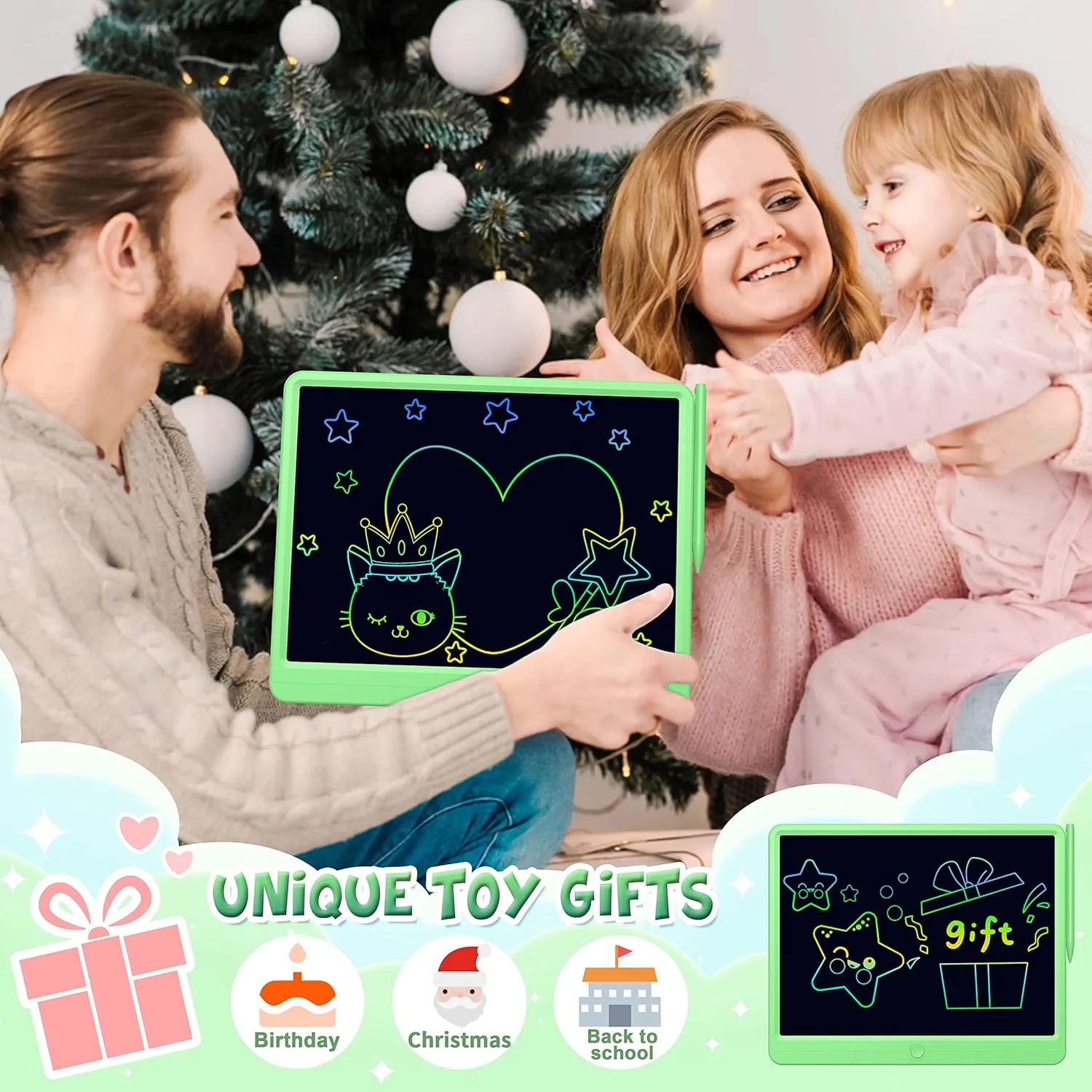 LCD Writing Tablet 15 Inch, Colorful Erasable Doodle Board Drawing Pad, Magic Drawing Tablet for Kids Toddler, Reusable Electronic Doodle Pad, Educational Toys Gifts for 3-12 Year Old Boys Girls