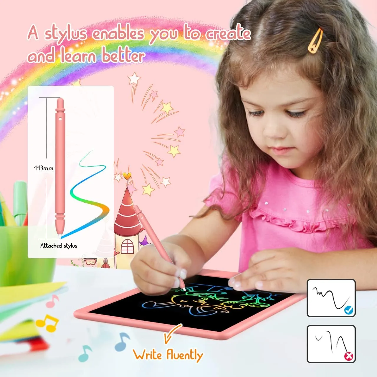 LCD Writing Tablet Doodle Board, Colorful Drawing Pad, Electronic Drawing Tablet, Drawing Pads,Travel Gifts for Kids Ages 3 4 5 6 7 8 Year Old Girls Boys (10.5 inch, Orange Pink)