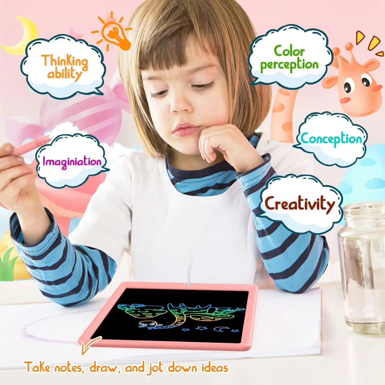 LCD Writing Tablet Doodle Board, Colorful Drawing Pad, Electronic Drawing Tablet, Drawing Pads,Travel Gifts for Kids Ages 3 4 5 6 7 8 Year Old Girls Boys (10.5 inch, Orange Pink)