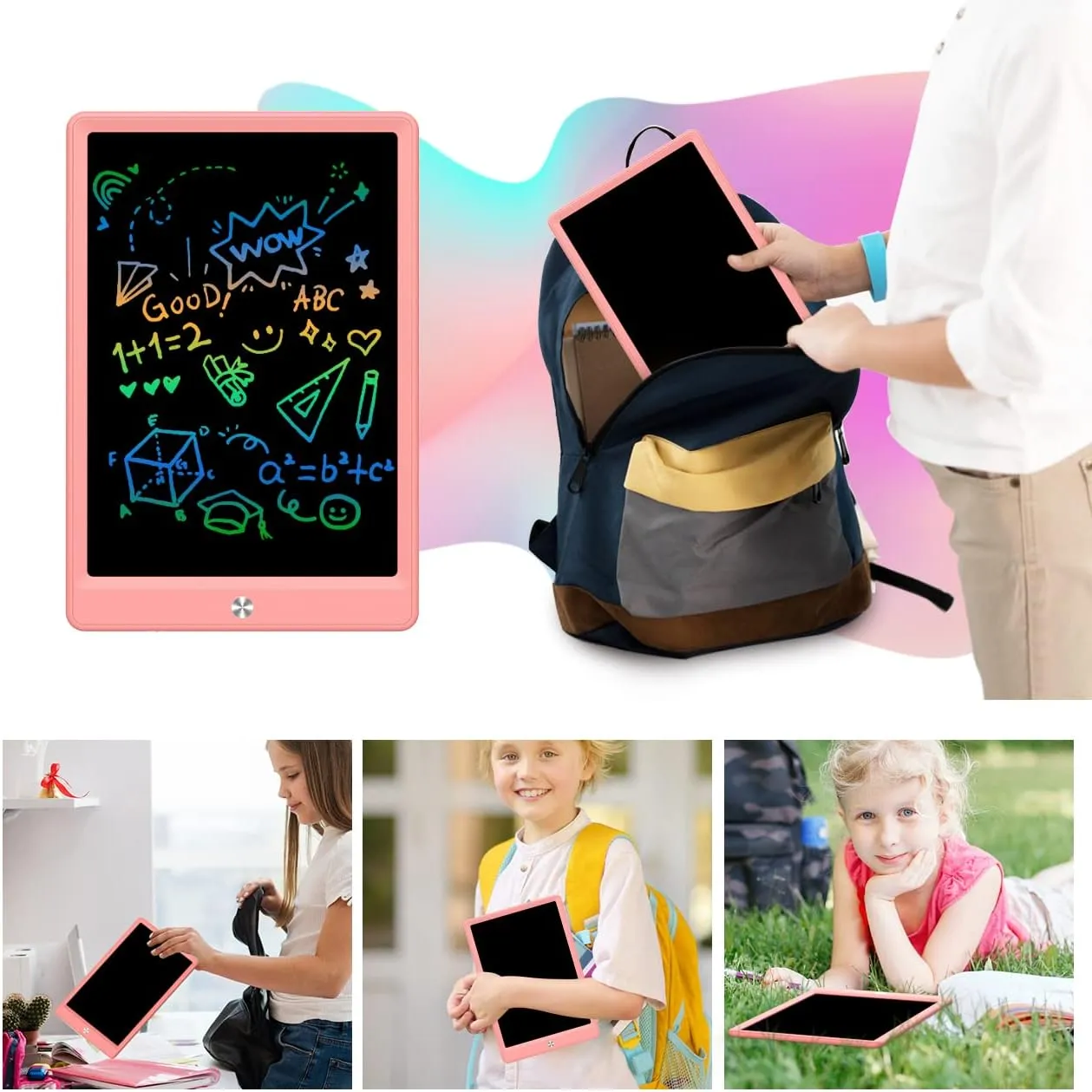 LCD Writing Tablet Doodle Board, Colorful Drawing Pad, Electronic Drawing Tablet, Drawing Pads,Travel Gifts for Kids Ages 3 4 5 6 7 8 Year Old Girls Boys (10.5 inch, Orange Pink)