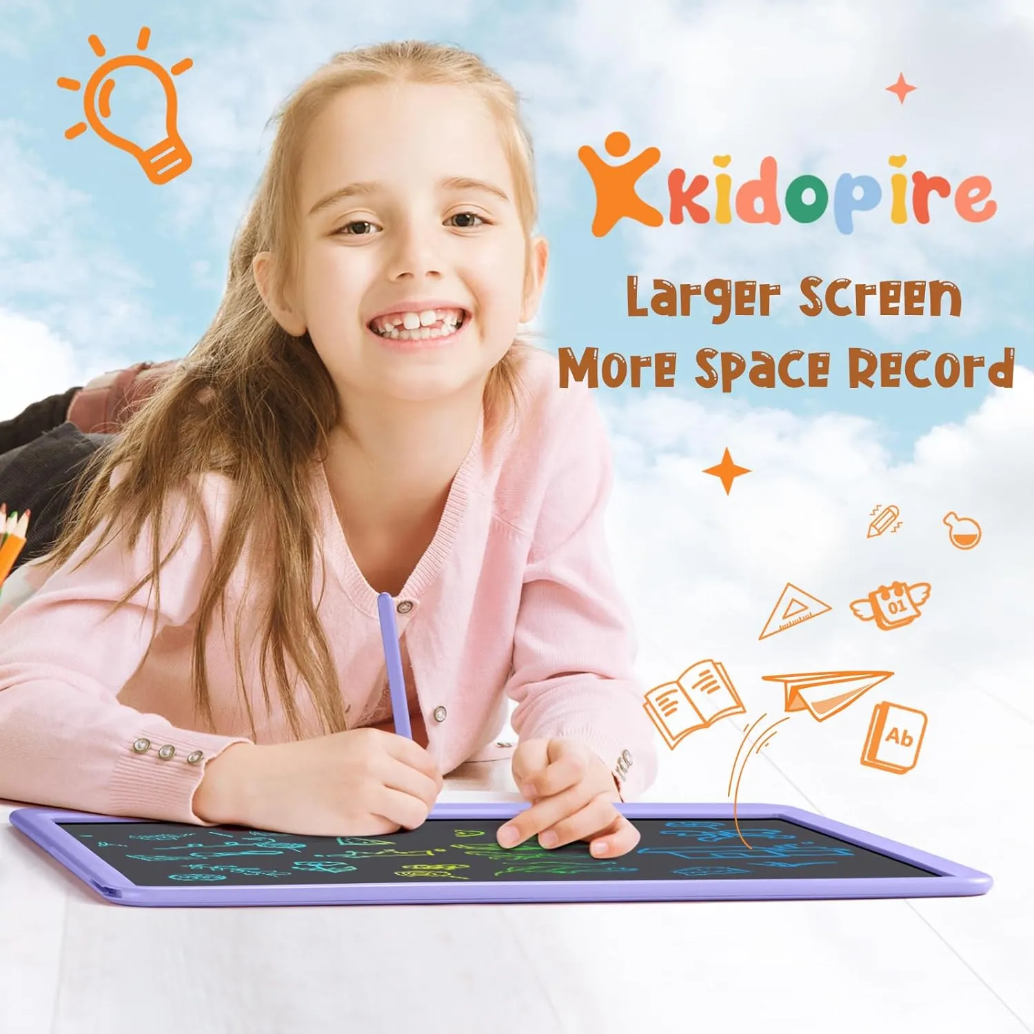LCD Writing Tablet for Kids, Kidopire 15 Inch Large Screen Doodle Board, Colorful Drawing Writing Board Tablet Kids Age 3-12  Birthday Erasable Drawing Pad Message Practice Note Learning Toys, Purple