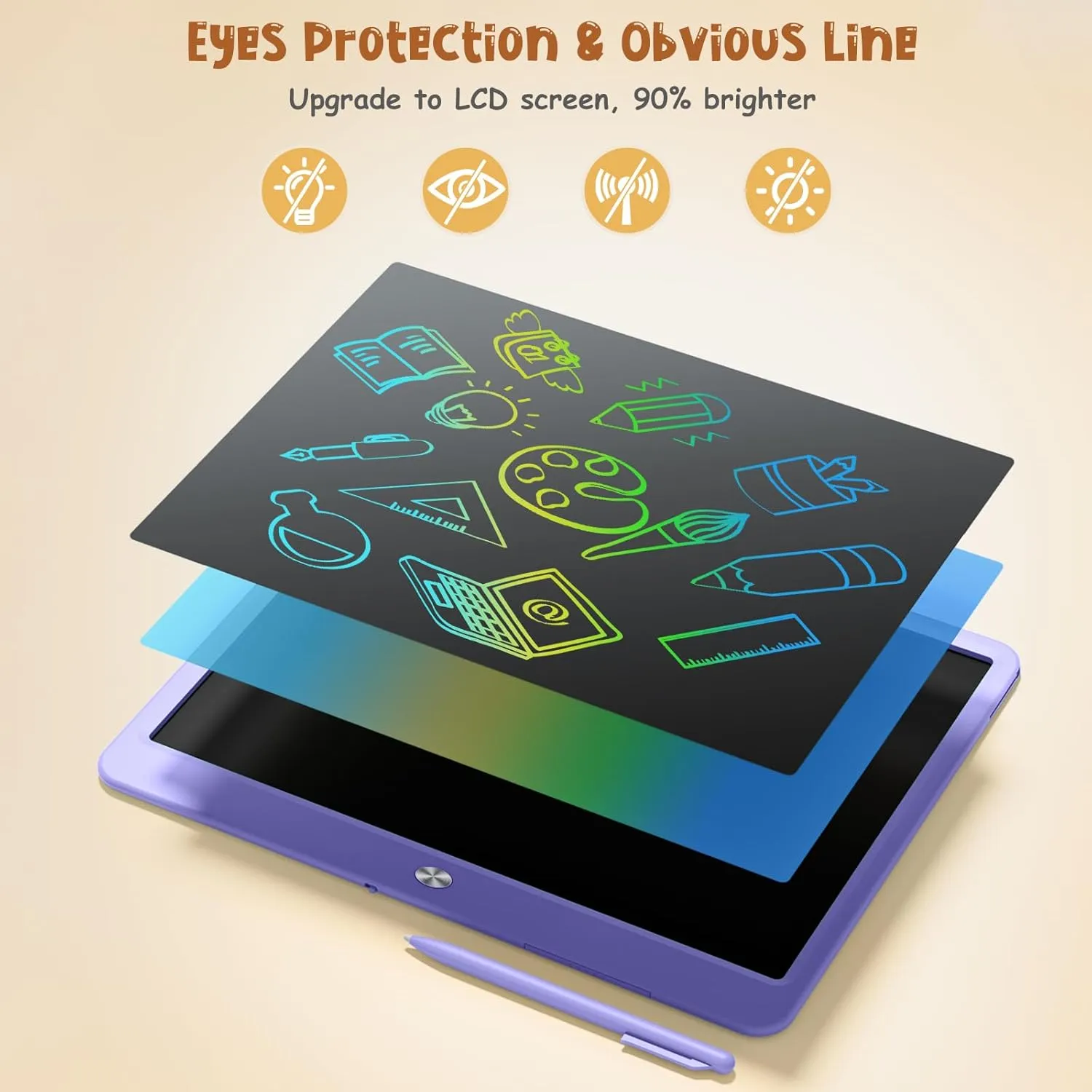 LCD Writing Tablet for Kids, Kidopire 15 Inch Large Screen Doodle Board, Colorful Drawing Writing Board Tablet Kids Age 3-12  Birthday Erasable Drawing Pad Message Practice Note Learning Toys, Purple
