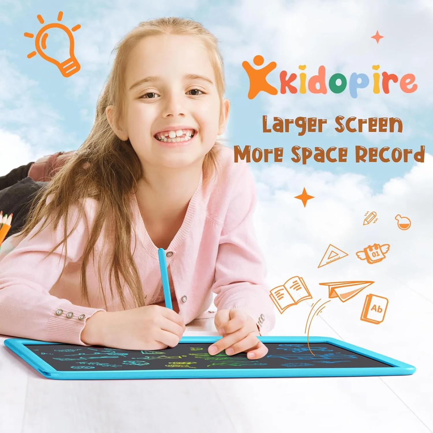 LCD Writing Tablet for Kids, Kidopire 15-Inch Large Screen Doodle Board Drawing Tablet Writing Pad Educational Toddler Toys, Birthday Gifts for 3-12  Year Old Girls Boys Message Practice Tablet, Blue