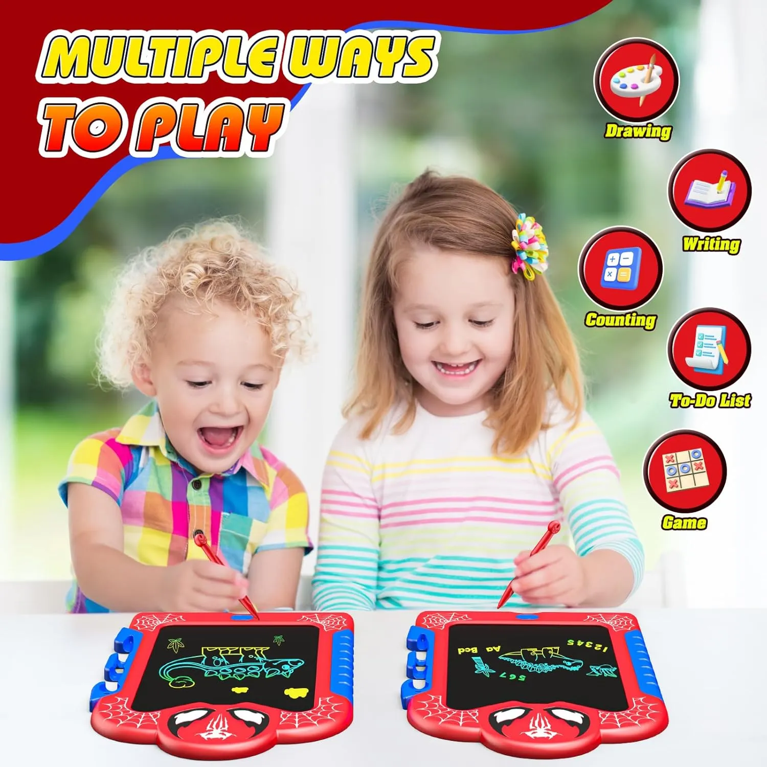 LCD Writing Tablet for Kids: Spidolapse 2 PCS Doodle Board & Drawing Pad Birthday Gift for 3 4 5 6 7 8 Year Old Boys Girls Toddler Toys for Kid Age 4-6