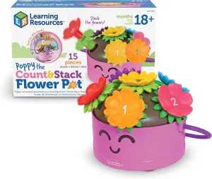 Learning Resources Poppy The Count & Stack Flower Pot - 15 Pieces, Fine Motor Skills Toys for Toddlers, Preschool Toys, Ages 18  Months,Easter Basket Stuffers​