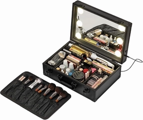 LED Make-up Case, Makeup Bag With Mirror Cosmetic Case Portable Travel Beauty Box Waterproof Makeup Bag Organiser Bag Makeup Artist Bag Multifunction Bag Travel Makeup Case Beauty Train Case, Black co