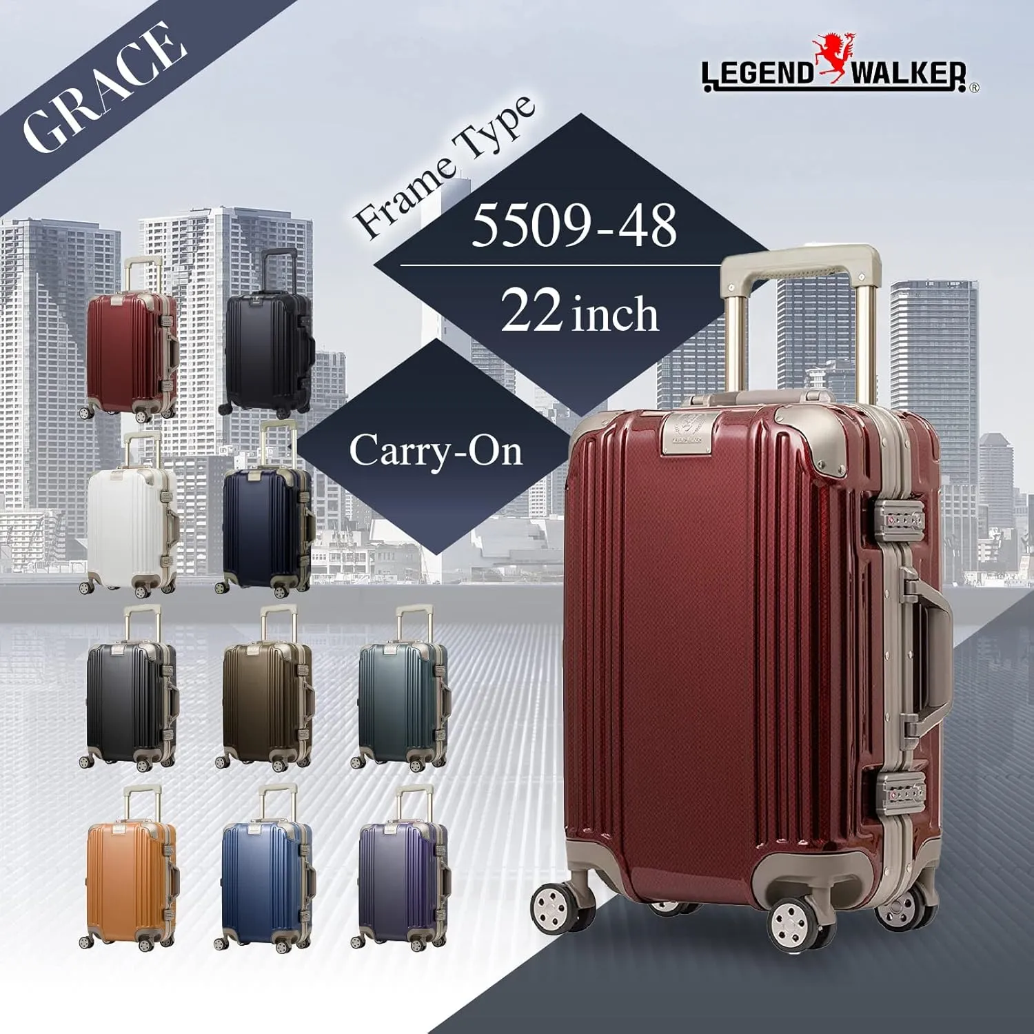 LEGEND WALKER Durable Aluminum Frame Luggage 21-inch, Iris Purple, 5509-48-PU