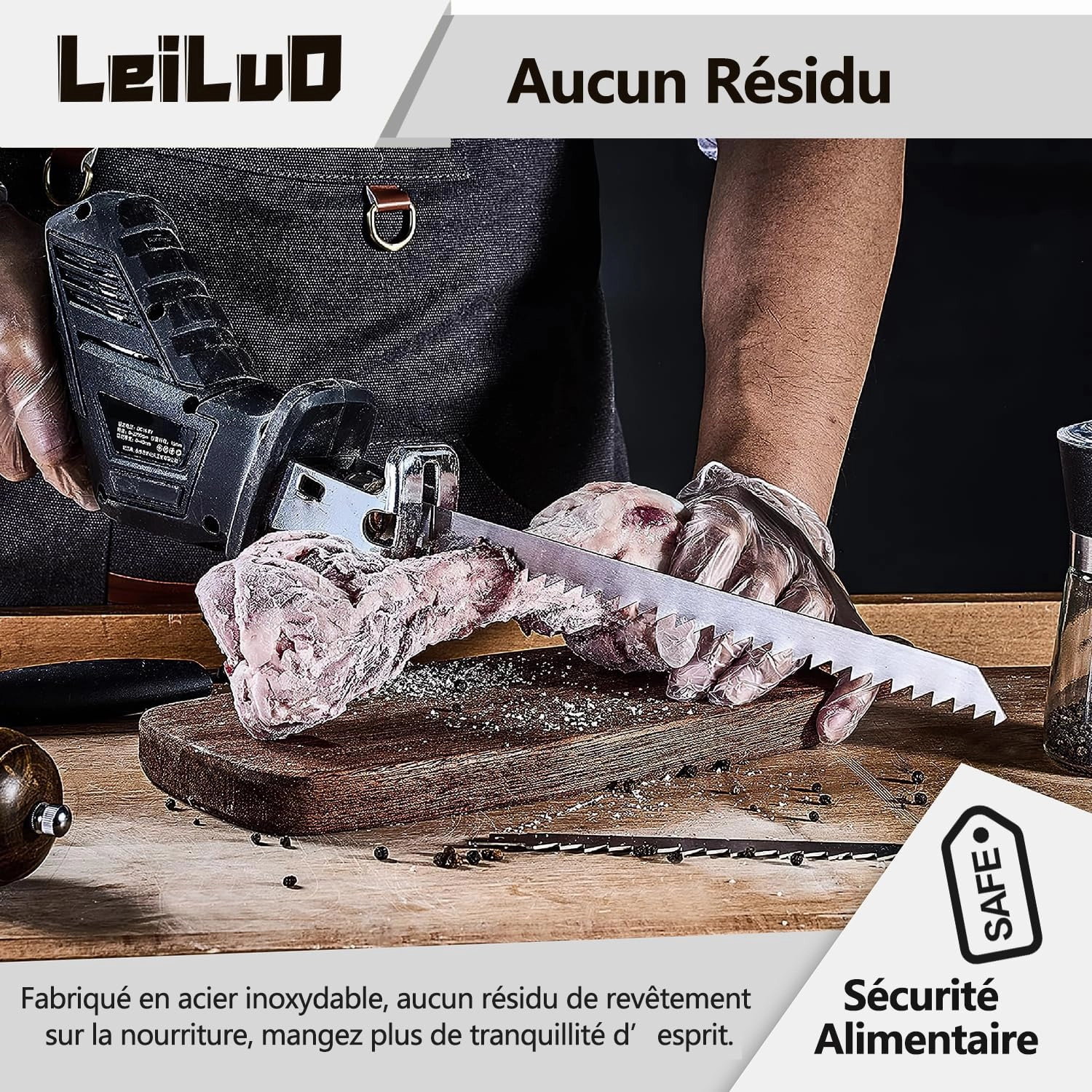LEILUO 12-Inch Frozen Meat Bone Cutting Reciprocating Saw Blades 5 Piece Stainless Steel Sawzall Blades with Storage Box