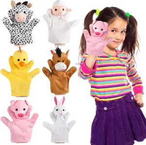 Leitee 6 Pcs Barn Buddies Hand Puppets Farm Animal Plush Toy Hand Puppets Includes Bunny, Cow, Sheep, Horse, Chicken, Piggy for Toddlers and Kids Ages 2 