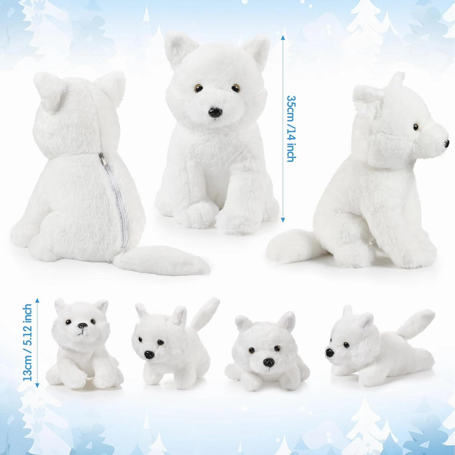 Lenwen 5 Pcs Stuffed Animal Bulk 1 Mommy Plush with 4 Cute Babies Plush Wild Stuffed Animal Toy for Boys Girls Birders Zoo Gifts (White Wolf)