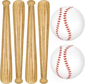 Lewtemi Set of 6 Beach Baseball Ball Inflatable Bat Include 2 Pcs 11 Inch Beach Baseball and 4 Pcs Inflates Bat Kids Pool Toys for Fun Game Birthday Party(Yellow Brown)