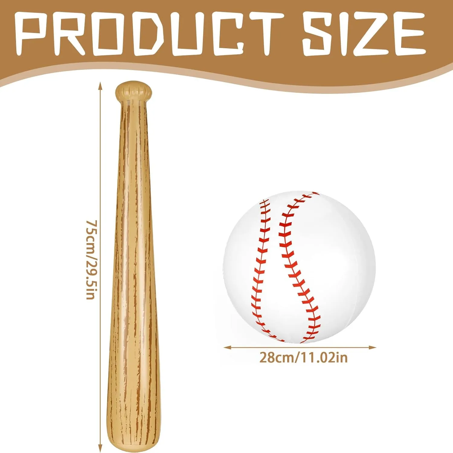 Lewtemi Set of 6 Beach Baseball Ball Inflatable Bat Include 2 Pcs 11 Inch Beach Baseball and 4 Pcs Inflates Bat Kids Pool Toys for Fun Game Birthday Party(Yellow Brown)