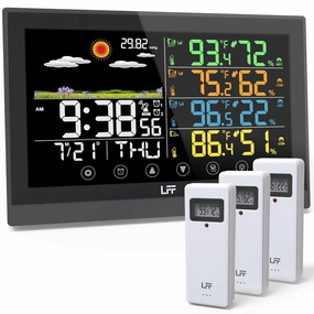 LFF Weather Station, Indoor Outdoor Weather Station Wireless with Multiple Sensors, Color Display Digital Atomic Clock Indoor Outdoor Thermometer Wireless, Forecast Station with Adjustable Backlight