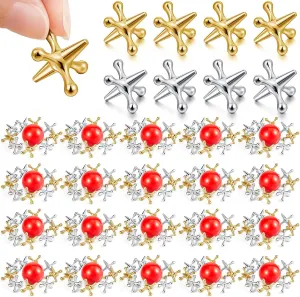 Libima 20 Sets Metal Jacks Game with Ball Bulk Christmas Child Include 200 Pcs Gold and Silver Jacks and 20 Pcs Red Rubber Balls Classic Jax Game Toys for Teens Adult Game Prizes