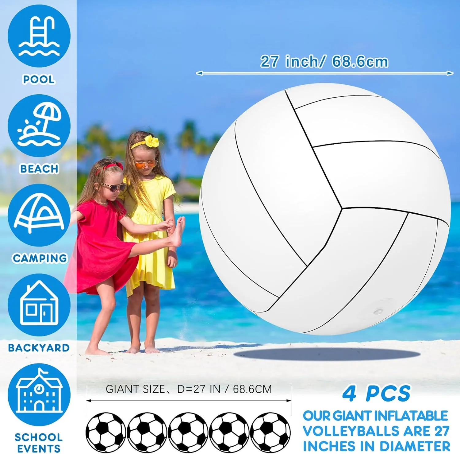 Libima 27 Inch Giant Inflatable Volleyball Large Beach Pool Games Toys for Outdoor Activity Themed Party