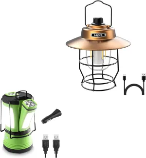 Lighting EVER Bundle - 2 Items: Lepro Vintage Rechargeable LED Camping Lantern & Lighting EVER 600LM LED Camping Lantern Rechargeable Detachable Flashlight