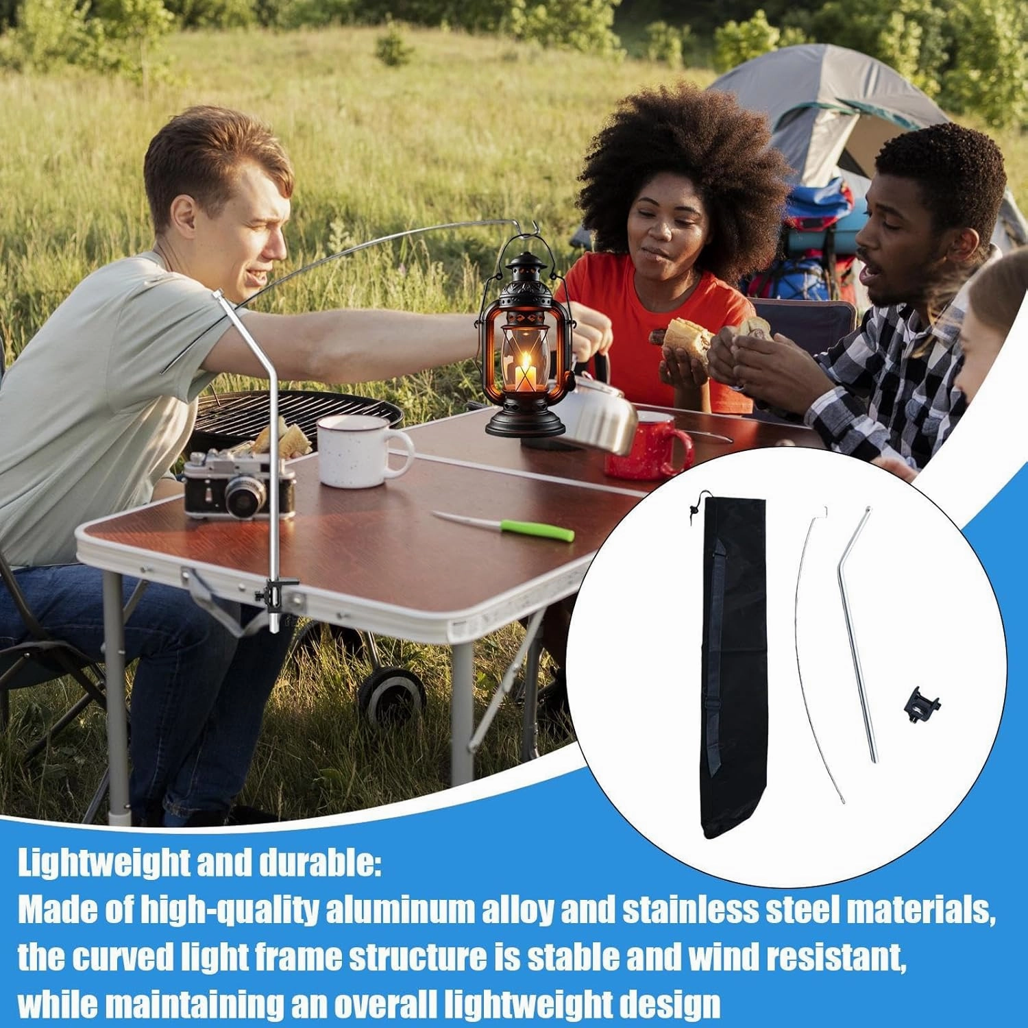 Lighting Rack Accessories – Outdoor Lantern Pole, Portable Light Hanger | Adjustable Height Lightweight Aluminum Alloy Table Light Shelf, Garden Picnic Supplies for Camping, Hiking, Outdoor Activities