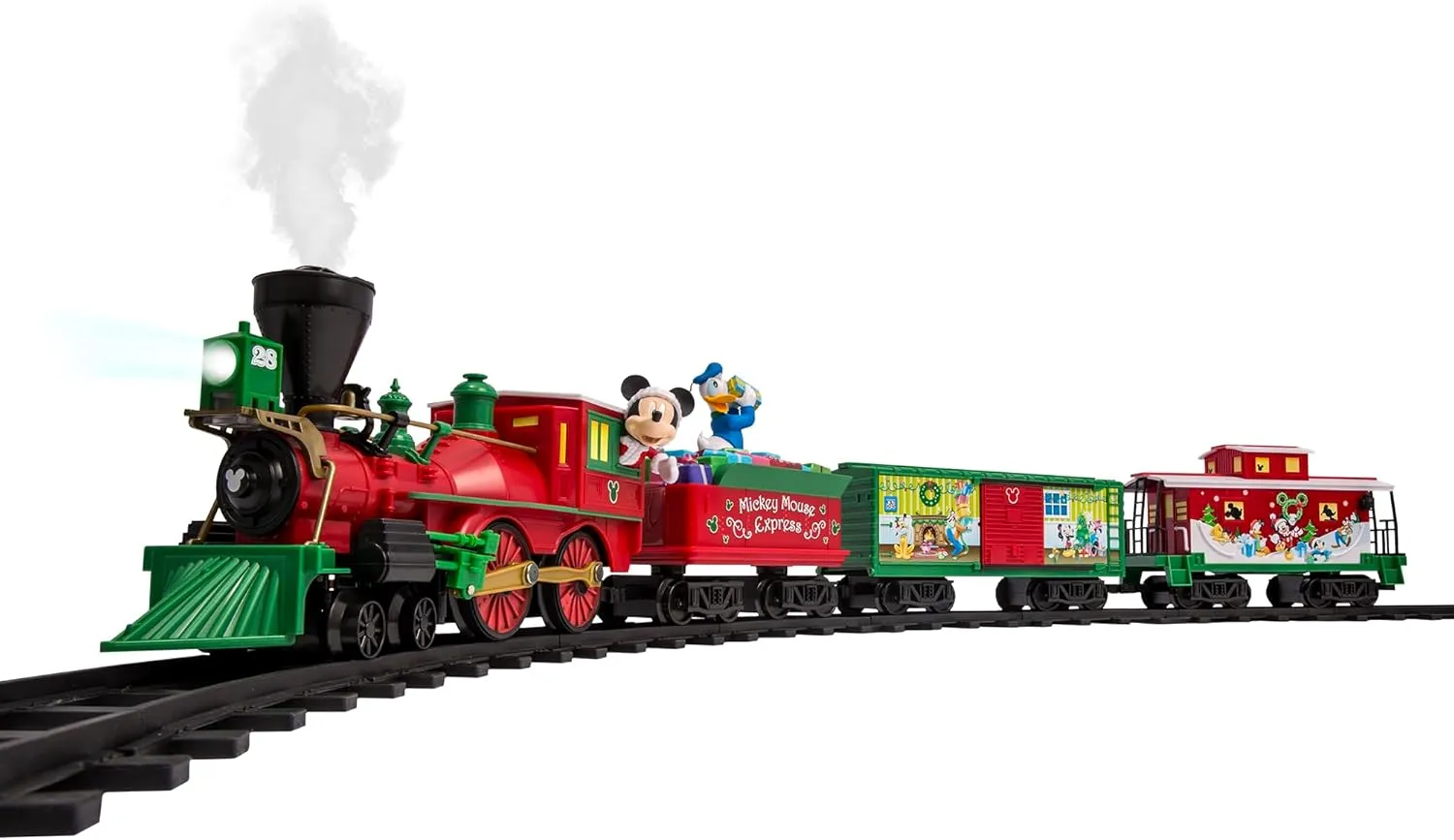 Lionel Disney Battery-Operated Mickey Mouse Express Toy Train Set with Bluetooth, Locomotive, Train Cars, & Track with Authentic Train Sounds, Lights, & Water Vapor Smoke Effects for Kids 4 