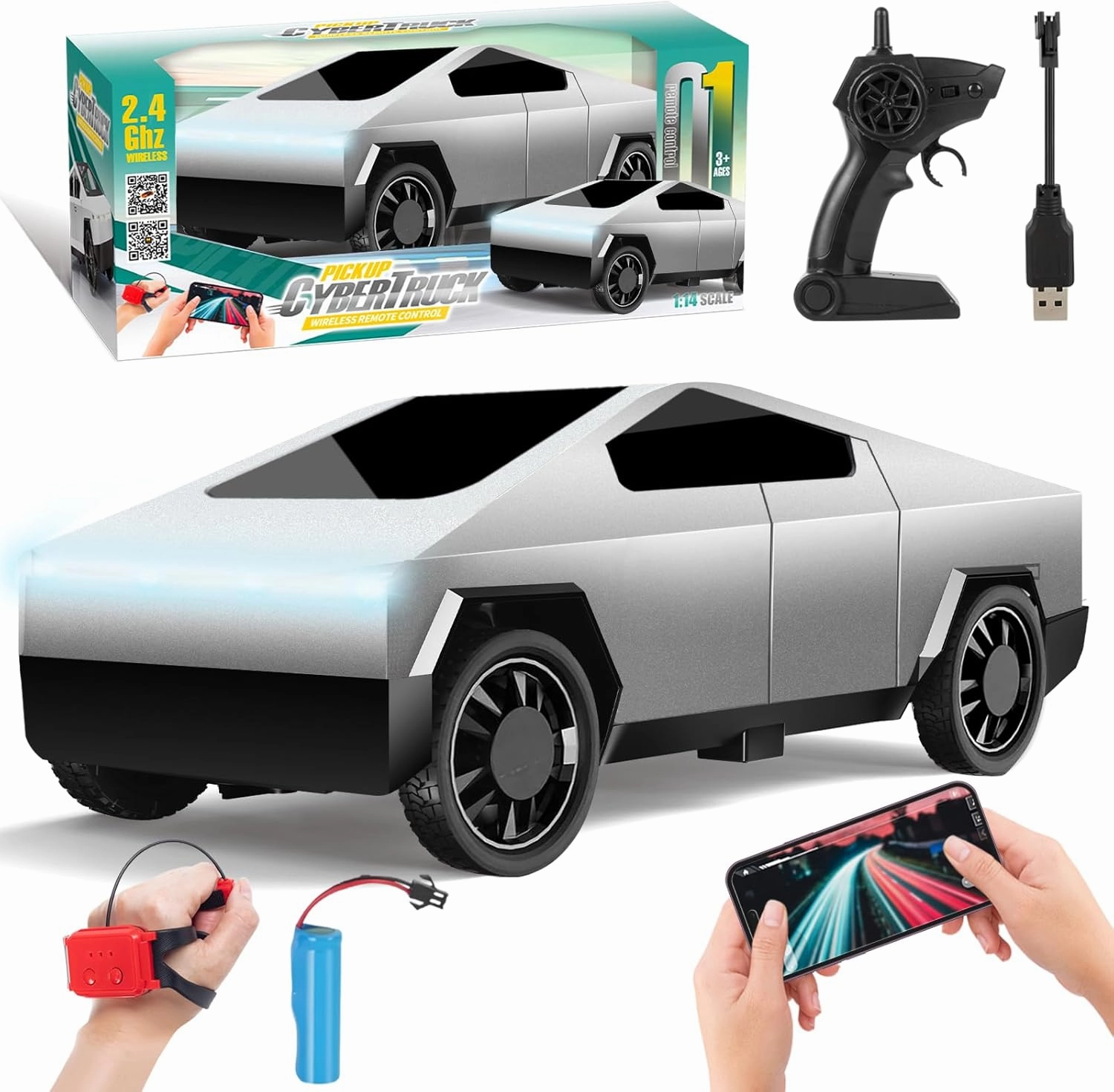 LITTCO 1:14 Remote Control Car Pick-up Truck, High Speed RC Car with Light and Loadspace, 3 RC Methods, Wireless RC Cars for Kids, Gifts for Kids, Boys and Girls