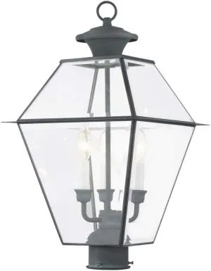 Livex Lighting 2384-61 Westover Charcoal 3 Light Outdoor Post Lantern, 22.00x12.00x12.00