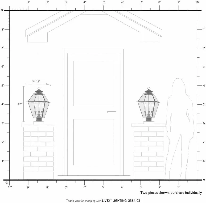 Livex Lighting 2384-61 Westover Charcoal 3 Light Outdoor Post Lantern, 22.00x12.00x12.00