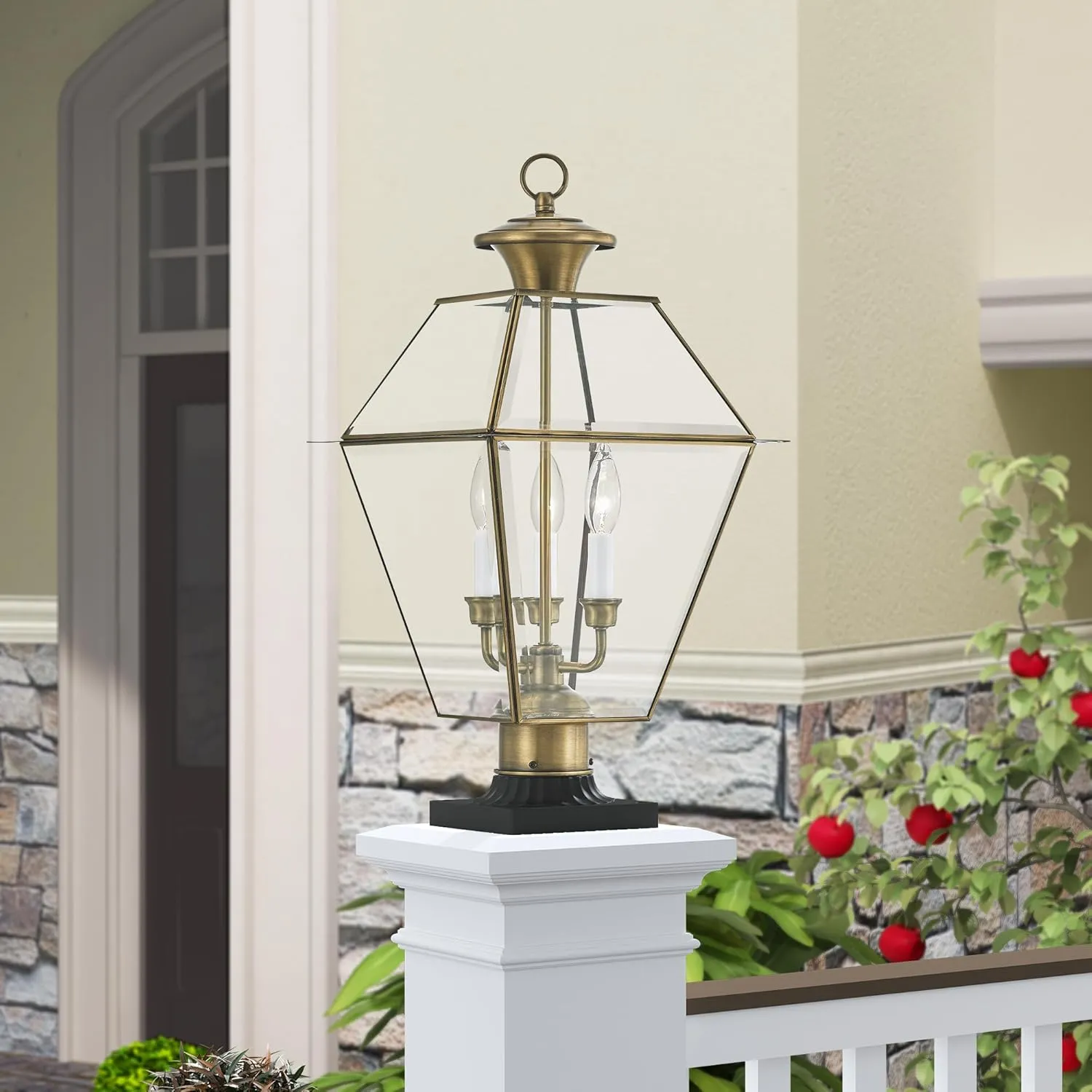 Livex Lighting Lantern 2384-01 Westover 3-Light Outdoor Post Head, Antique Brass