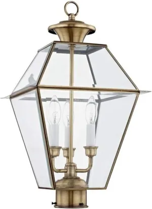 Livex Lighting Lantern 2384-01 Westover 3-Light Outdoor Post Head, Antique Brass