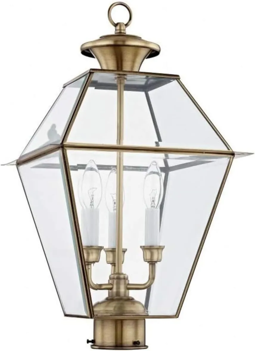Livex Lighting Lantern 2384-01 Westover 3-Light Outdoor Post Head, Antique Brass