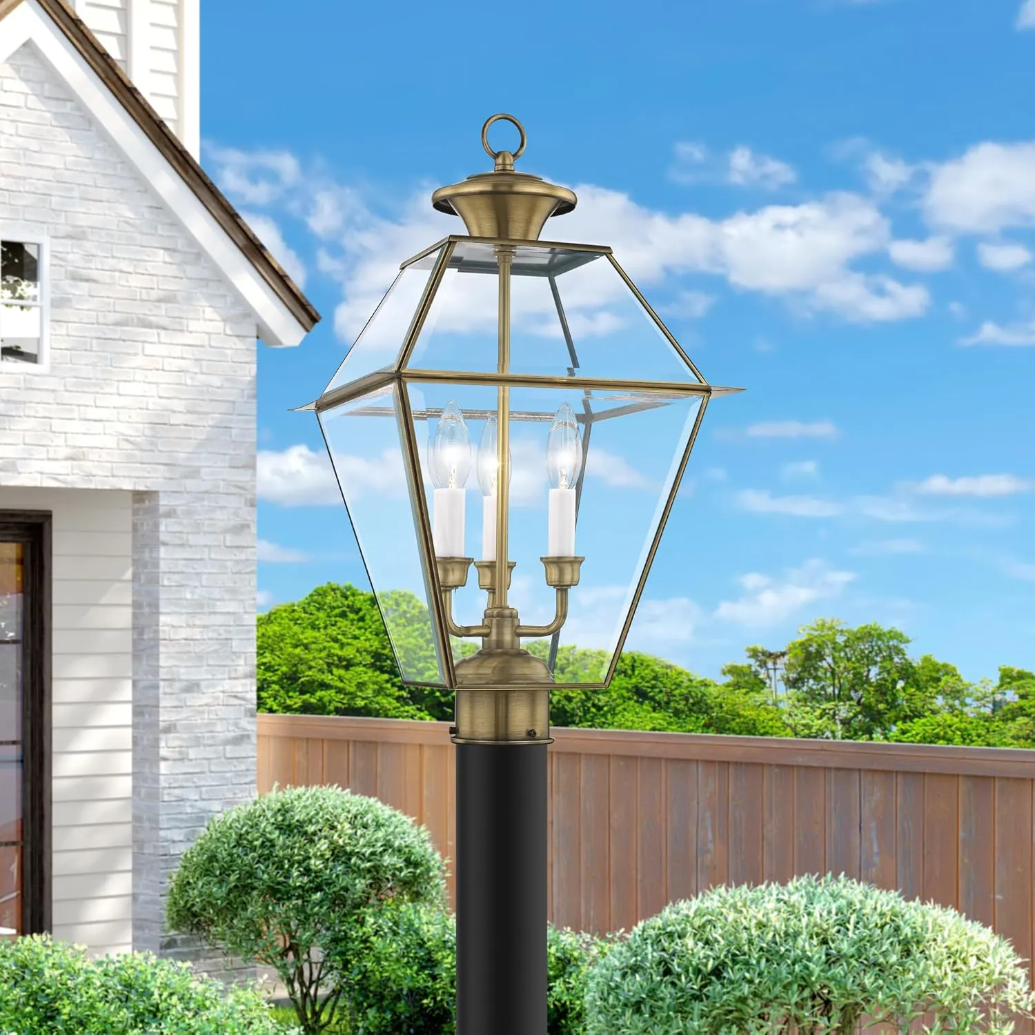 Livex Lighting Lantern 2384-01 Westover 3-Light Outdoor Post Head, Antique Brass