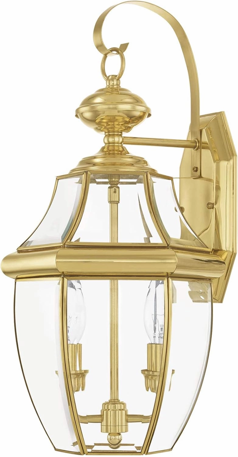 Livex Lighting 2251-91 Monterey 2 Light Outdoor Brushed Nickel Finish Solid Brass Wall Lantern with Clear Beveled Glass