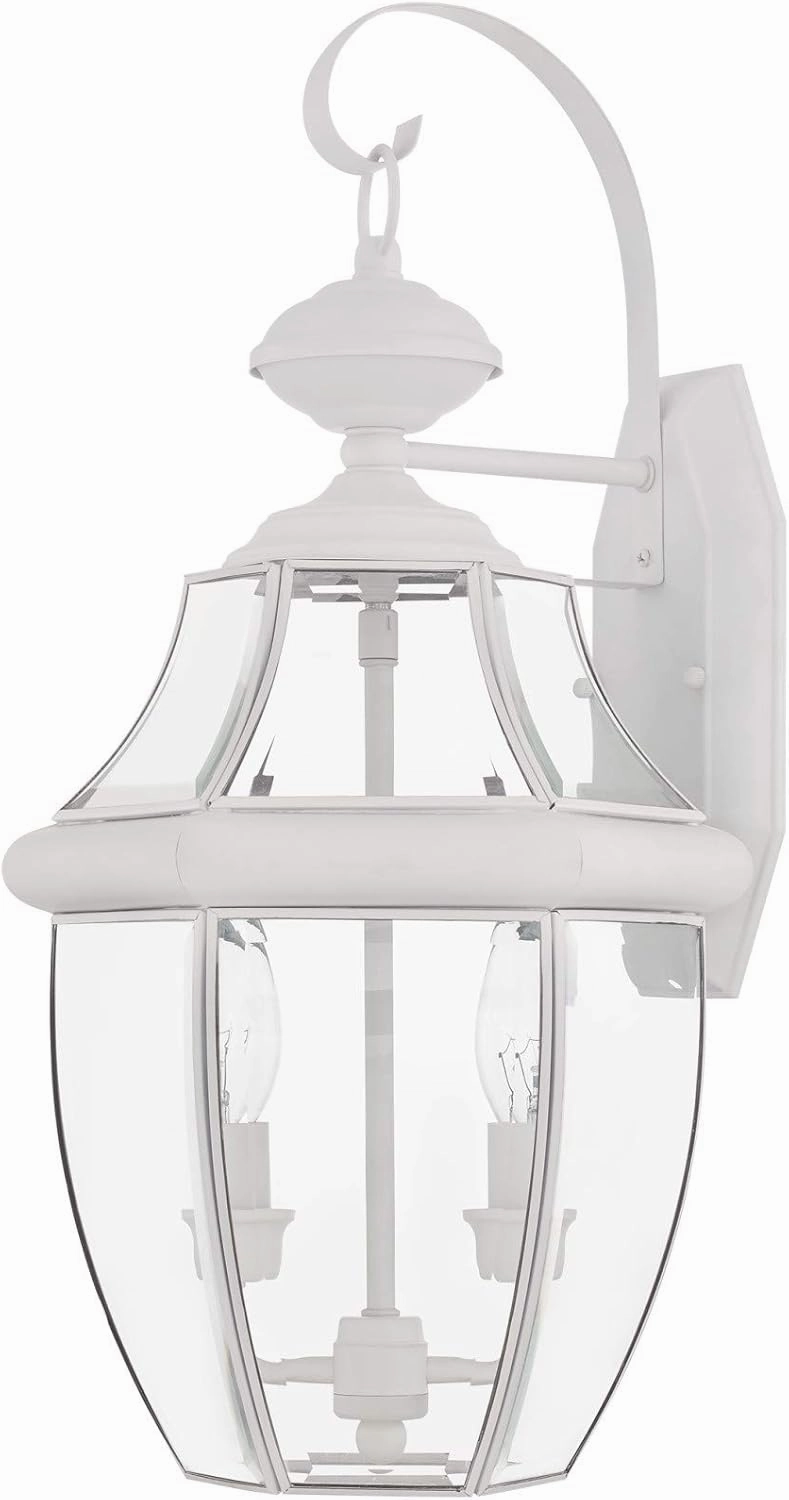 Livex Lighting 2251-91 Monterey 2 Light Outdoor Brushed Nickel Finish Solid Brass Wall Lantern with Clear Beveled Glass