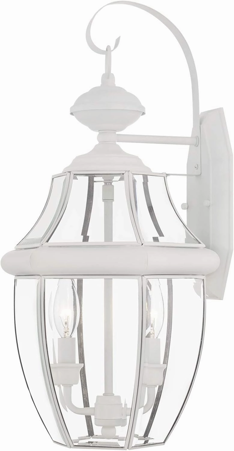 Livex Lighting 2251-91 Monterey 2 Light Outdoor Brushed Nickel Finish Solid Brass Wall Lantern with Clear Beveled Glass