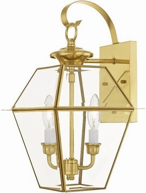 Livex Lighting 2281-02 Outdoor Wall Lantern with Clear Beveled Glass Shades, Polished Brass