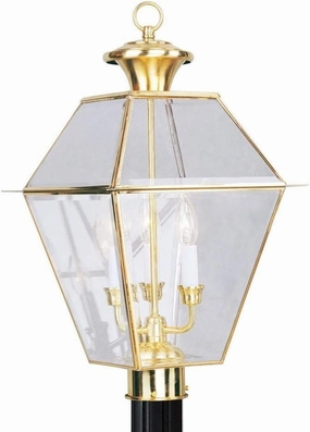 Livex Lighting 2384-02 Traditional Three Light Post-Top Lantern from Westover Collection Cast Finish, 12.00 inches, Polished Brass