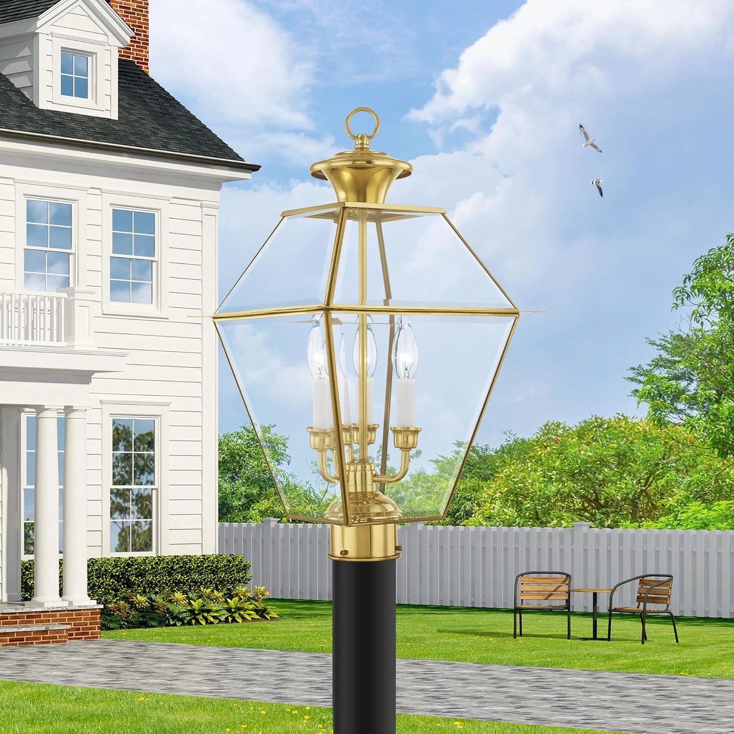 Livex Lighting 2384-02 Traditional Three Light Post-Top Lantern from Westover Collection Cast Finish, 12.00 inches, Polished Brass