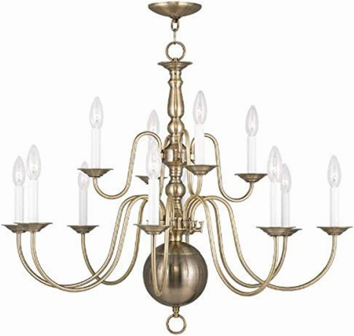 Livex Lighting 5014-01 Williamsburg 12-Light Chandelier, Antique Brass